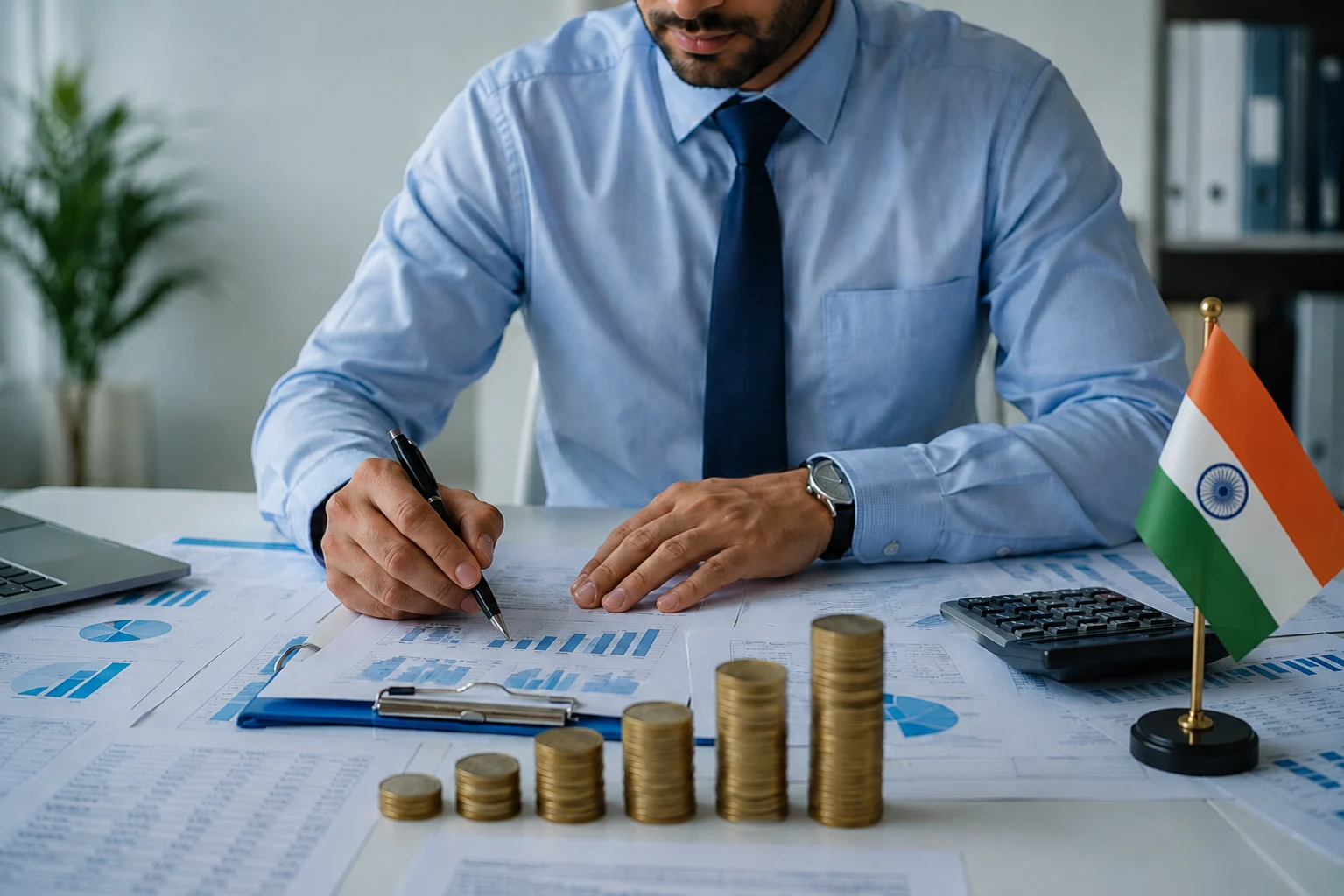 Indian entrepreneur analyzing cash flow management for small business